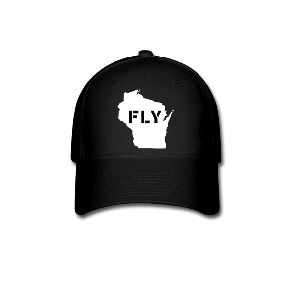 Fly Wisconsin - Word v2 - White - Baseball Cap - black