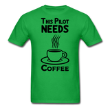 This Pilot Needs Coffee - Black - Unisex Classic T-Shirt - bright green