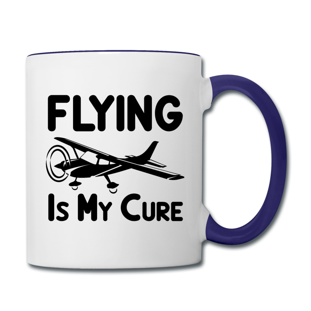 Flying Is My Cure - Black - Contrast Coffee Mug - white/cobalt blue