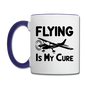 Flying Is My Cure - Black - Contrast Coffee Mug - white/cobalt blue