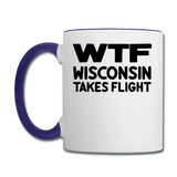 WTF - Wisconsin Takes Flight - Black - v1 - Contrast Coffee Mug - white/cobalt blue
