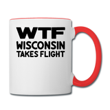 WTF - Wisconsin Takes Flight - Black - v1 - Contrast Coffee Mug - white/red