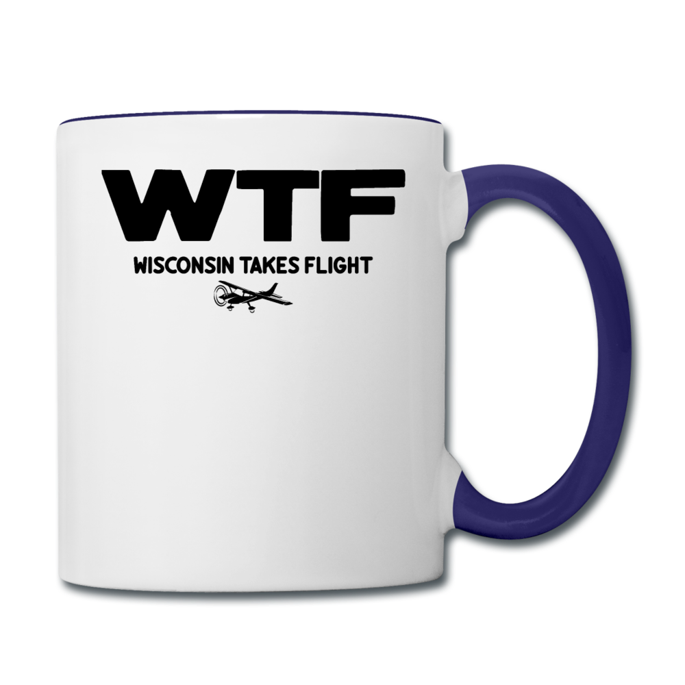 WTF - Wisconsin Takes Flight - Black - v2 - Contrast Coffee Mug - white/cobalt blue