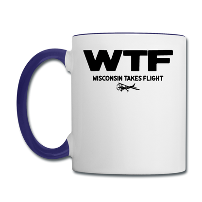 WTF - Wisconsin Takes Flight - Black - v2 - Contrast Coffee Mug - white/cobalt blue