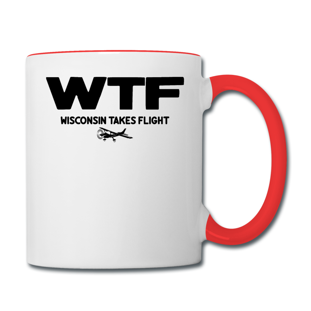 WTF - Wisconsin Takes Flight - Black - v2 - Contrast Coffee Mug - white/red