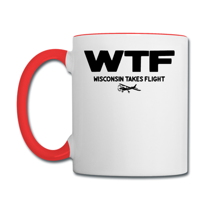 WTF - Wisconsin Takes Flight - Black - v2 - Contrast Coffee Mug - white/red