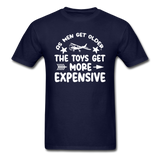 Men Get Older, Toys Get More Expensive - White - Unisex Classic T-Shirt - navy