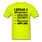 Speak 4 Languages - Airplane - Unisex Classic T-Shirt - safety green