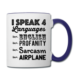 Speak 4 Languages - Airplane - Contrast Coffee Mug - white/cobalt blue