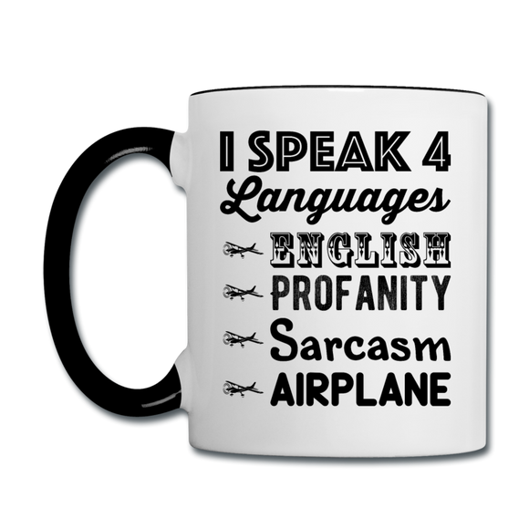 Speak 4 Languages - Airplane - Contrast Coffee Mug - white/black