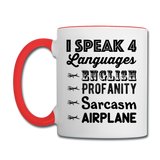Speak 4 Languages - Airplane - Contrast Coffee Mug - white/red