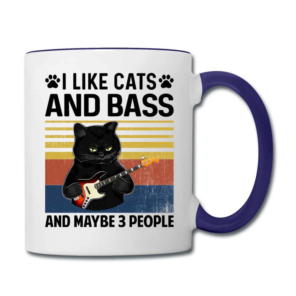 I Like Cats, Bass And 3 People - Contrast Coffee Mug - white/cobalt blue