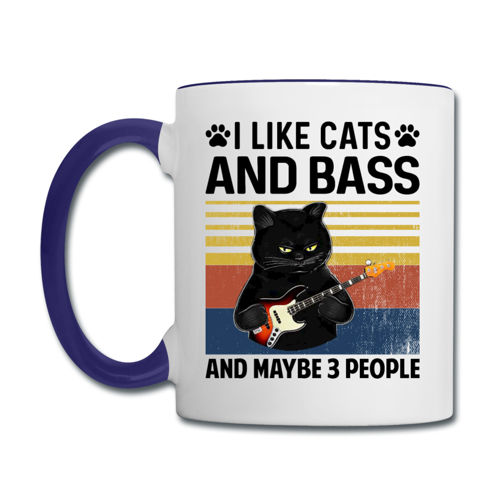 I Like Cats, Bass And 3 People - Contrast Coffee Mug - white/cobalt blue