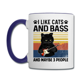 I Like Cats, Bass And 3 People - Contrast Coffee Mug - white/cobalt blue