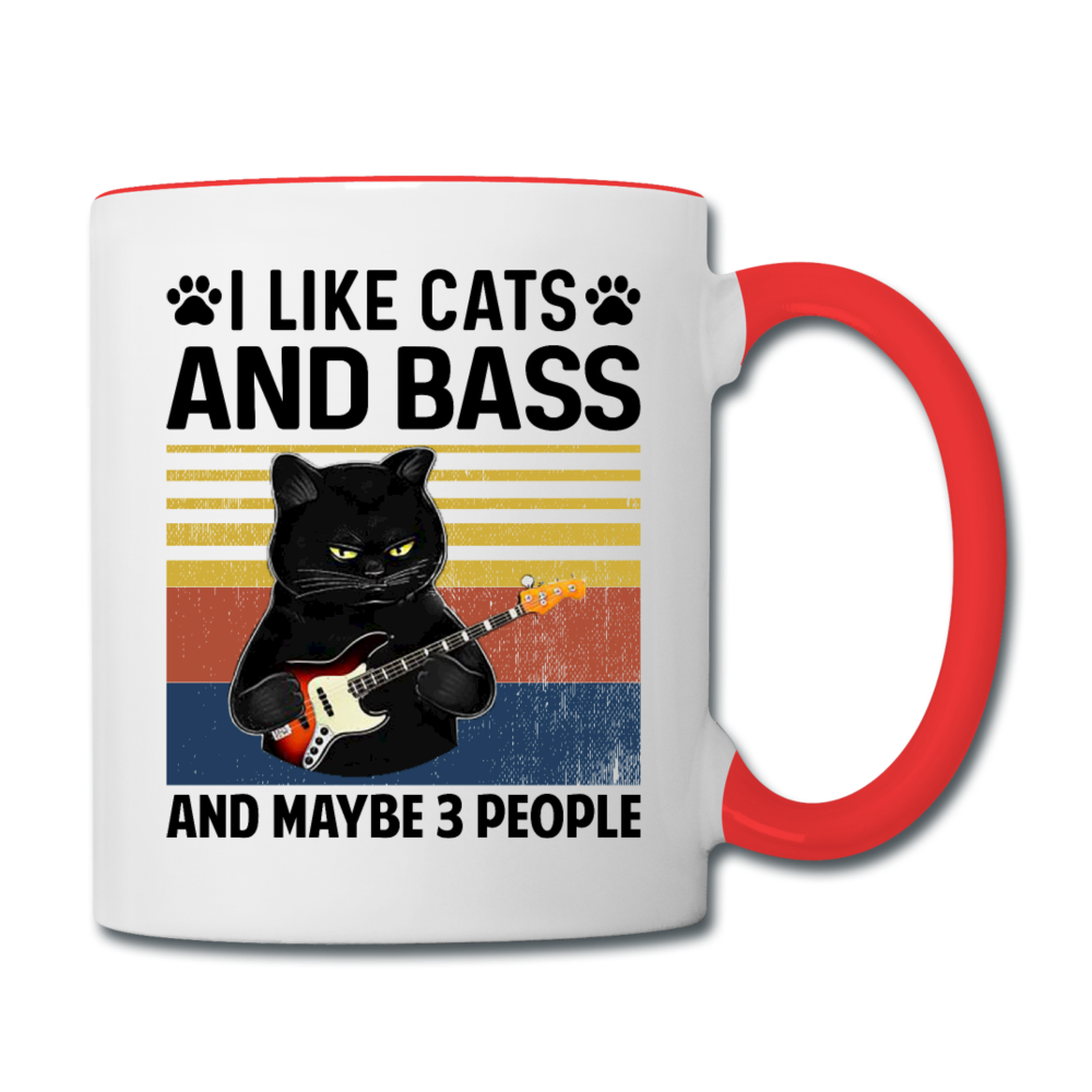 I Like Cats, Bass And 3 People - Contrast Coffee Mug - white/red