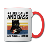 I Like Cats, Bass And 3 People - Contrast Coffee Mug - white/red