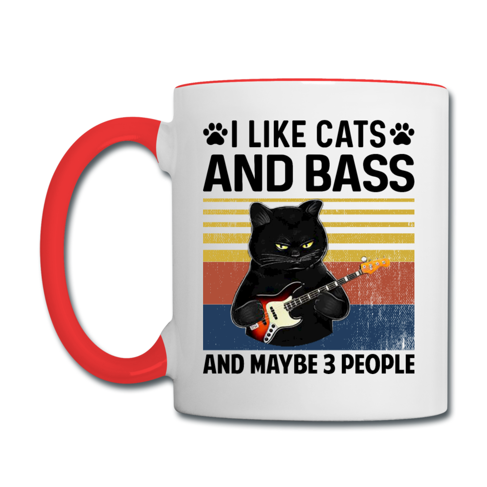 I Like Cats, Bass And 3 People - Contrast Coffee Mug - white/red