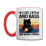 I Like Cats, Bass And 3 People - Contrast Coffee Mug - white/red