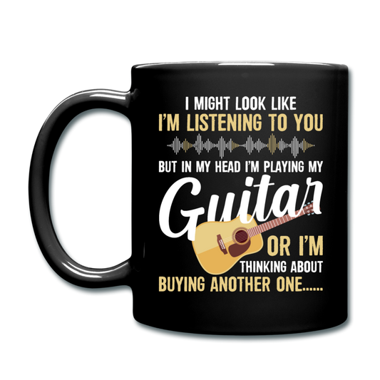 Listening - Playing My Guitar - Full Color Mug - black