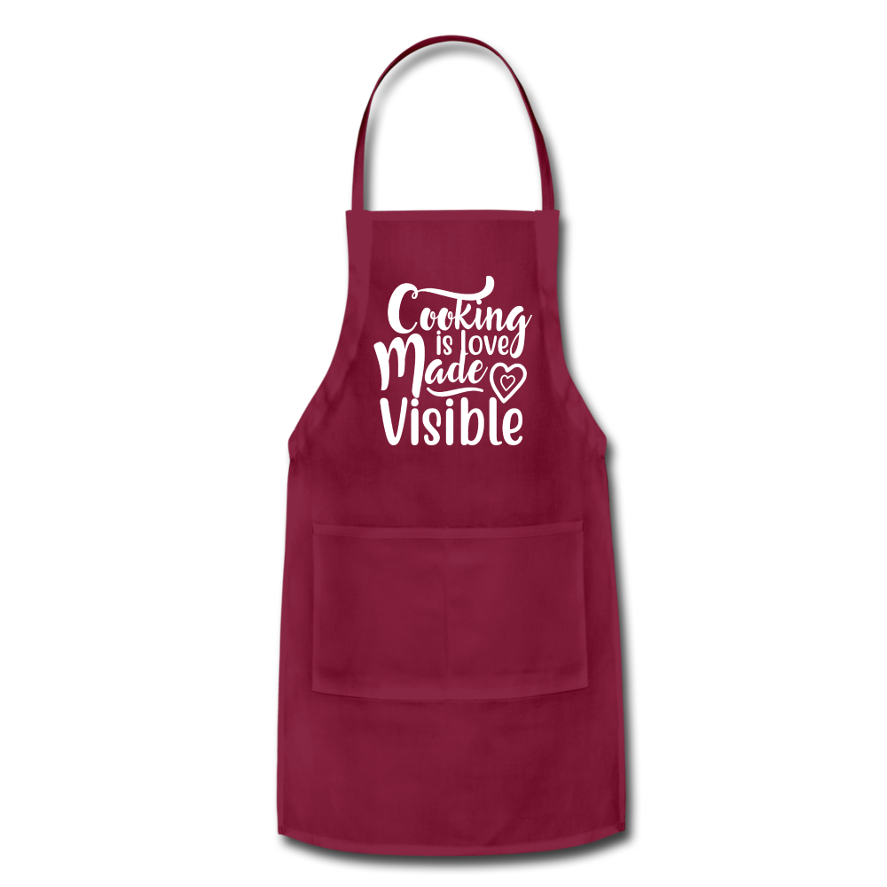 Cooking Is Love Made Visible - White - Adjustable Apron - burgundy