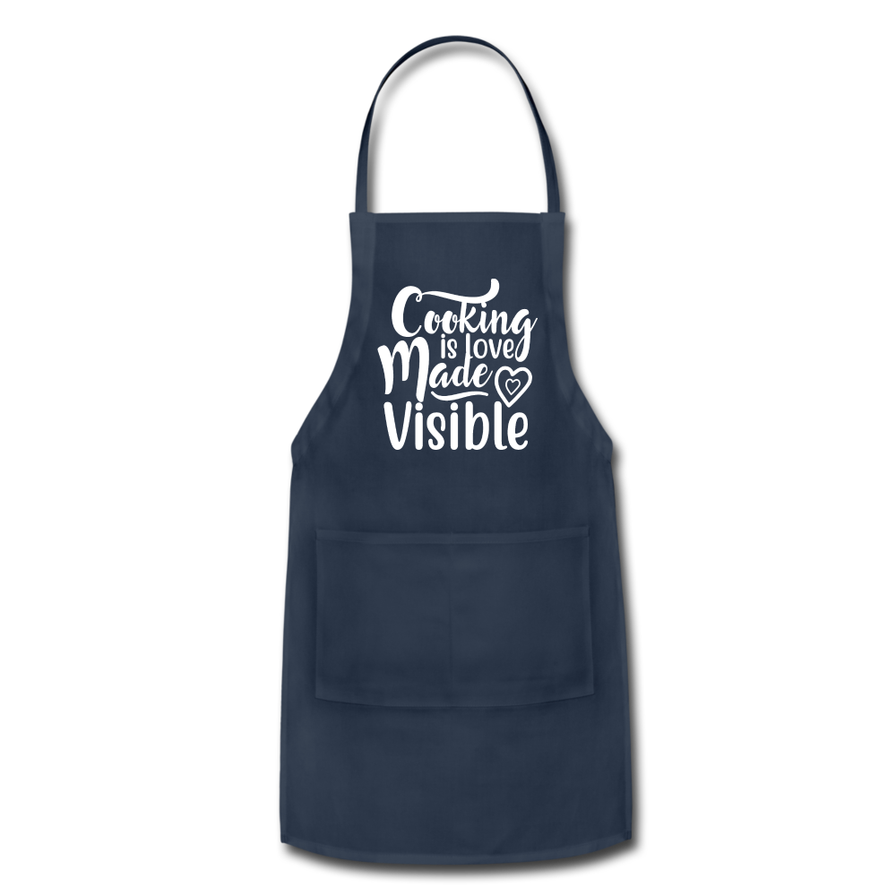 Cooking Is Love Made Visible - White - Adjustable Apron - navy