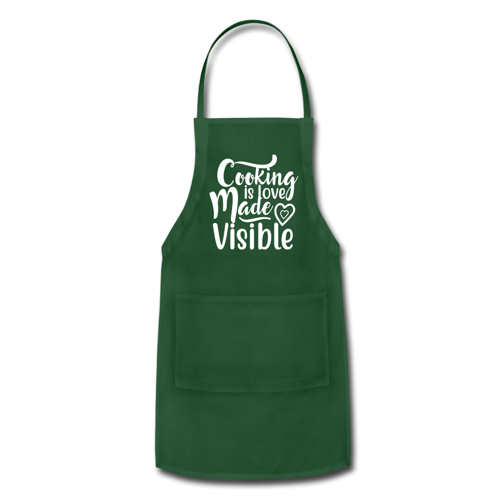 Cooking Is Love Made Visible - White - Adjustable Apron - forest green