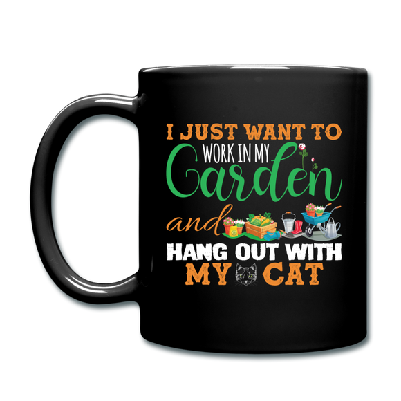 I just Want to Garden And My Cat - Full Color Mug - black