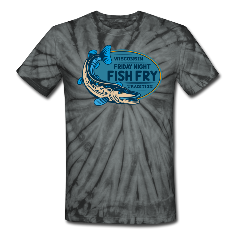 Wisconsin Friday Night Fish Fry Tradition - Unisex Tie Dye T-Shirt - spider black