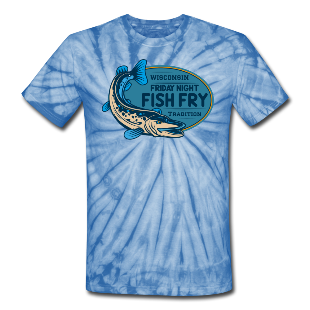 Wisconsin Friday Night Fish Fry Tradition - Unisex Tie Dye T-Shirt - spider baby blue