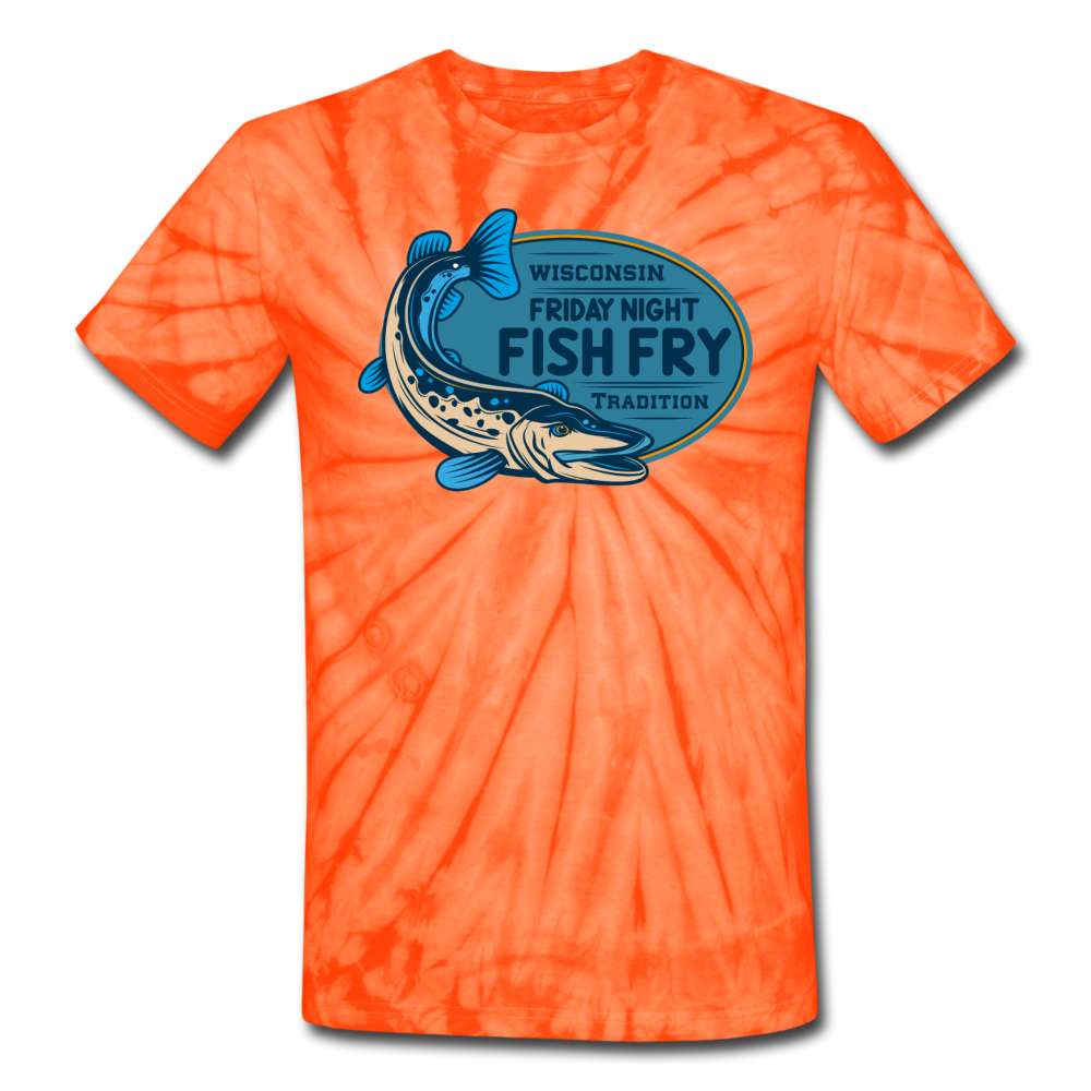 Wisconsin Friday Night Fish Fry Tradition - Unisex Tie Dye T-Shirt - spider orange