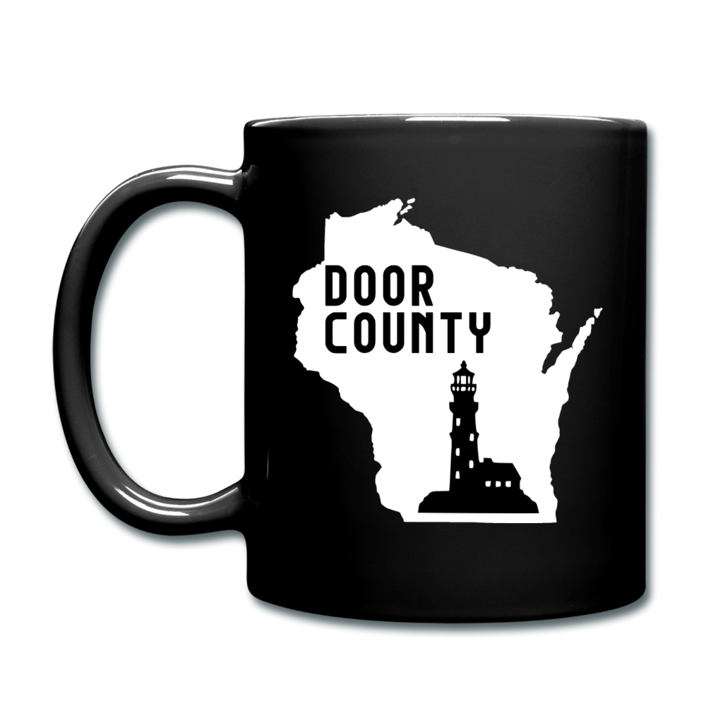 Door County Wisconsin - Lighthouse - Full Color Mug - black