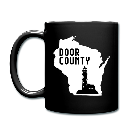 Door County Wisconsin - Lighthouse - Full Color Mug - black