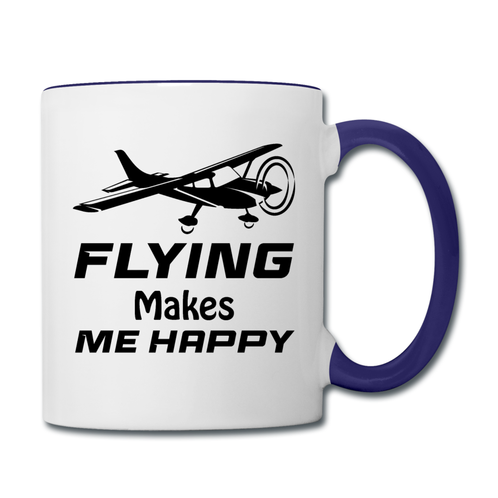 Flying Makes Me Happy - Black - Contrast Coffee Mug - white/cobalt blue