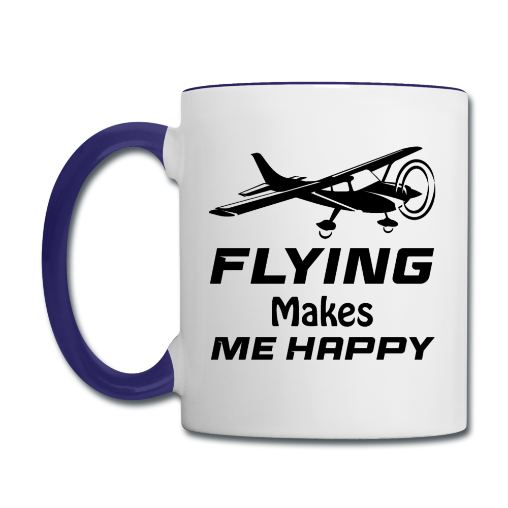 Flying Makes Me Happy - Black - Contrast Coffee Mug - white/cobalt blue