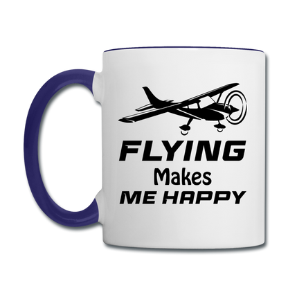 Flying Makes Me Happy - Black - Contrast Coffee Mug - white/cobalt blue