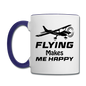 Flying Makes Me Happy - Black - Contrast Coffee Mug - white/cobalt blue