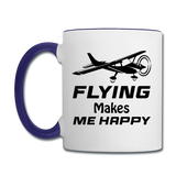 Flying Makes Me Happy - Black - Contrast Coffee Mug - white/cobalt blue