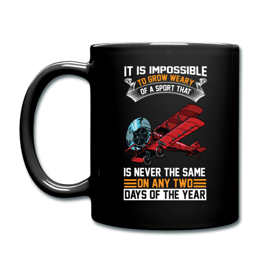 Impossible To Grow Weary - Biplane - Full Color Mug - black