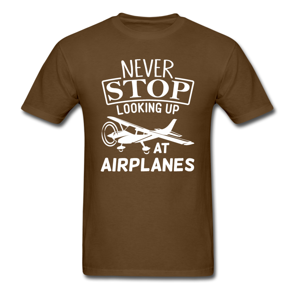 Newber Stop Looking Up At Airplanes - White - Unisex Classic T-Shirt - brown