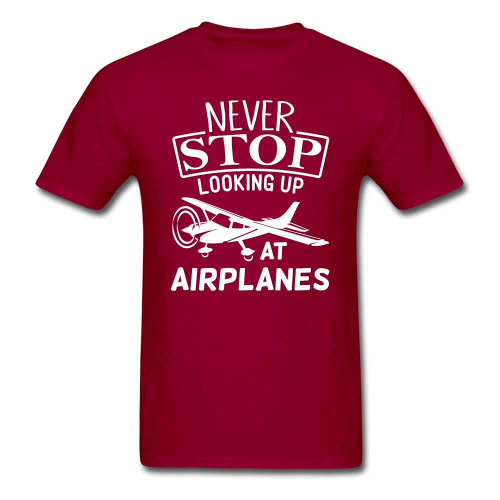 Newber Stop Looking Up At Airplanes - White - Unisex Classic T-Shirt - dark red