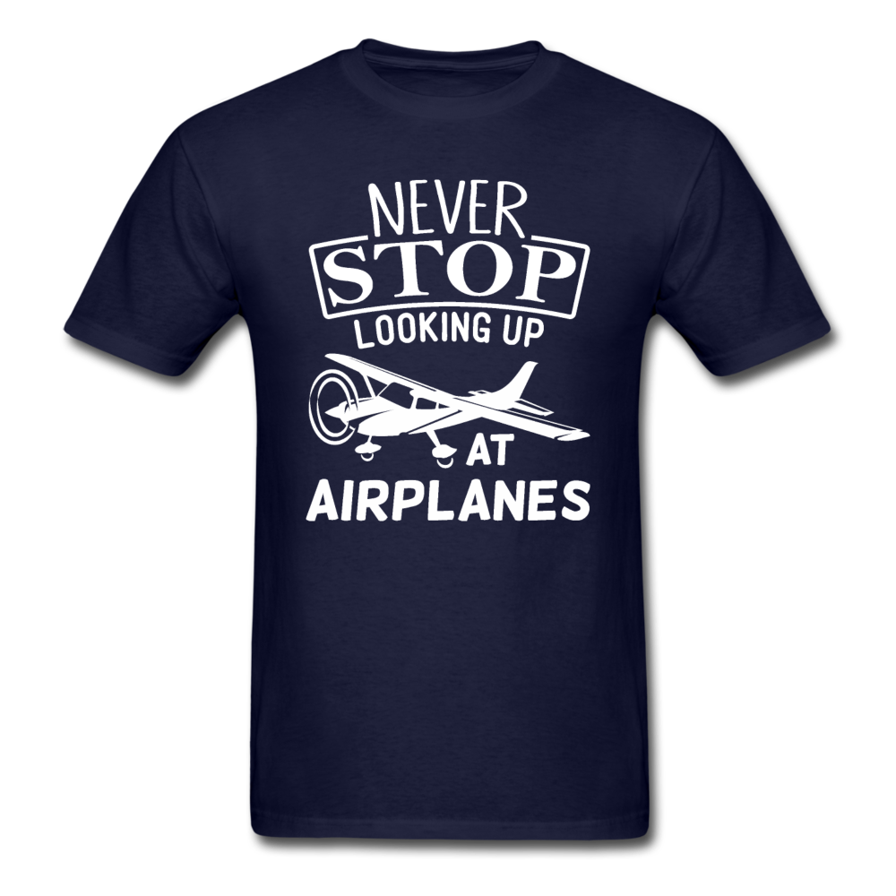 Newber Stop Looking Up At Airplanes - White - Unisex Classic T-Shirt - navy