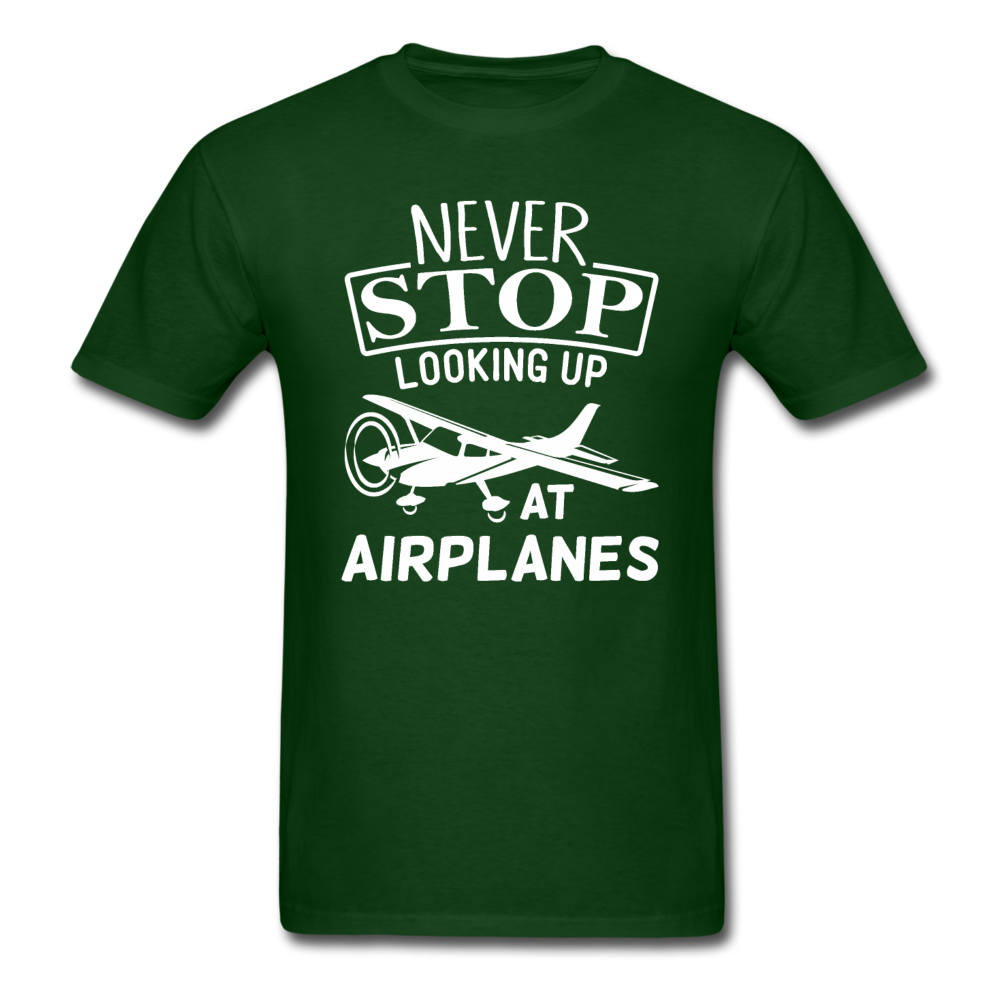 Newber Stop Looking Up At Airplanes - White - Unisex Classic T-Shirt - forest green