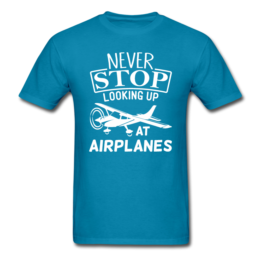 Newber Stop Looking Up At Airplanes - White - Unisex Classic T-Shirt - turquoise