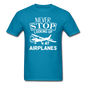 Newber Stop Looking Up At Airplanes - White - Unisex Classic T-Shirt - turquoise