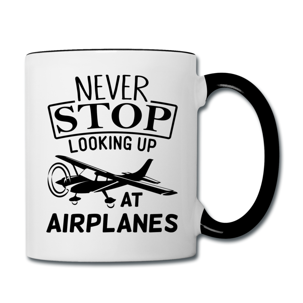 Newber Stop Looking Up At Airplanes - Black - Contrast Coffee Mug - white/black