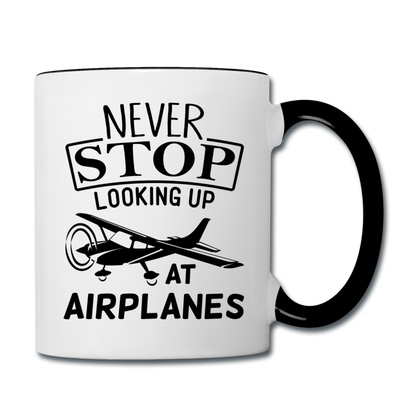 Newber Stop Looking Up At Airplanes - Black - Contrast Coffee Mug - white/black