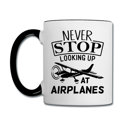 Newber Stop Looking Up At Airplanes - Black - Contrast Coffee Mug - white/black