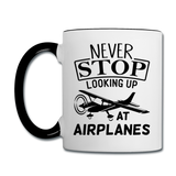 Newber Stop Looking Up At Airplanes - Black - Contrast Coffee Mug - white/black