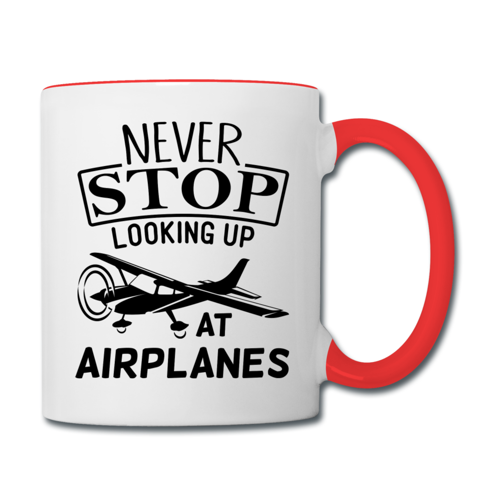 Newber Stop Looking Up At Airplanes - Black - Contrast Coffee Mug - white/red