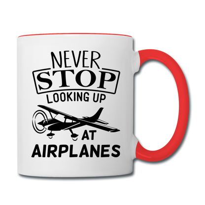 Newber Stop Looking Up At Airplanes - Black - Contrast Coffee Mug - white/red